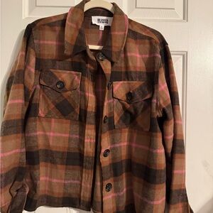 Steve Madden Brown and Pink Plaid Shirt Jacket